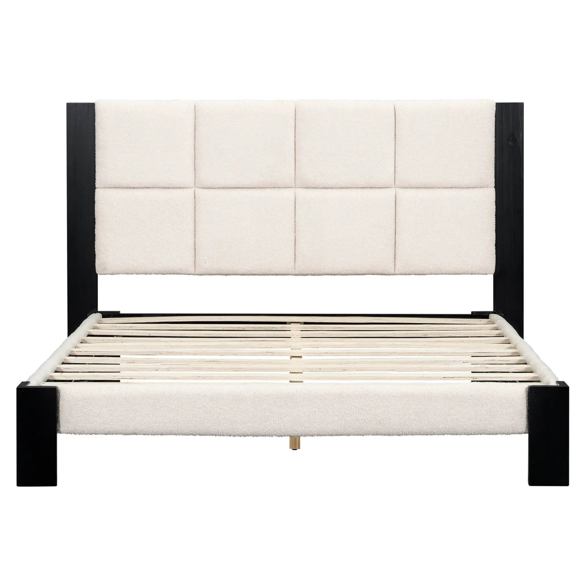 Boucle Queen Bed Frame With Square-Stitched Headboard by HouseOfZazla