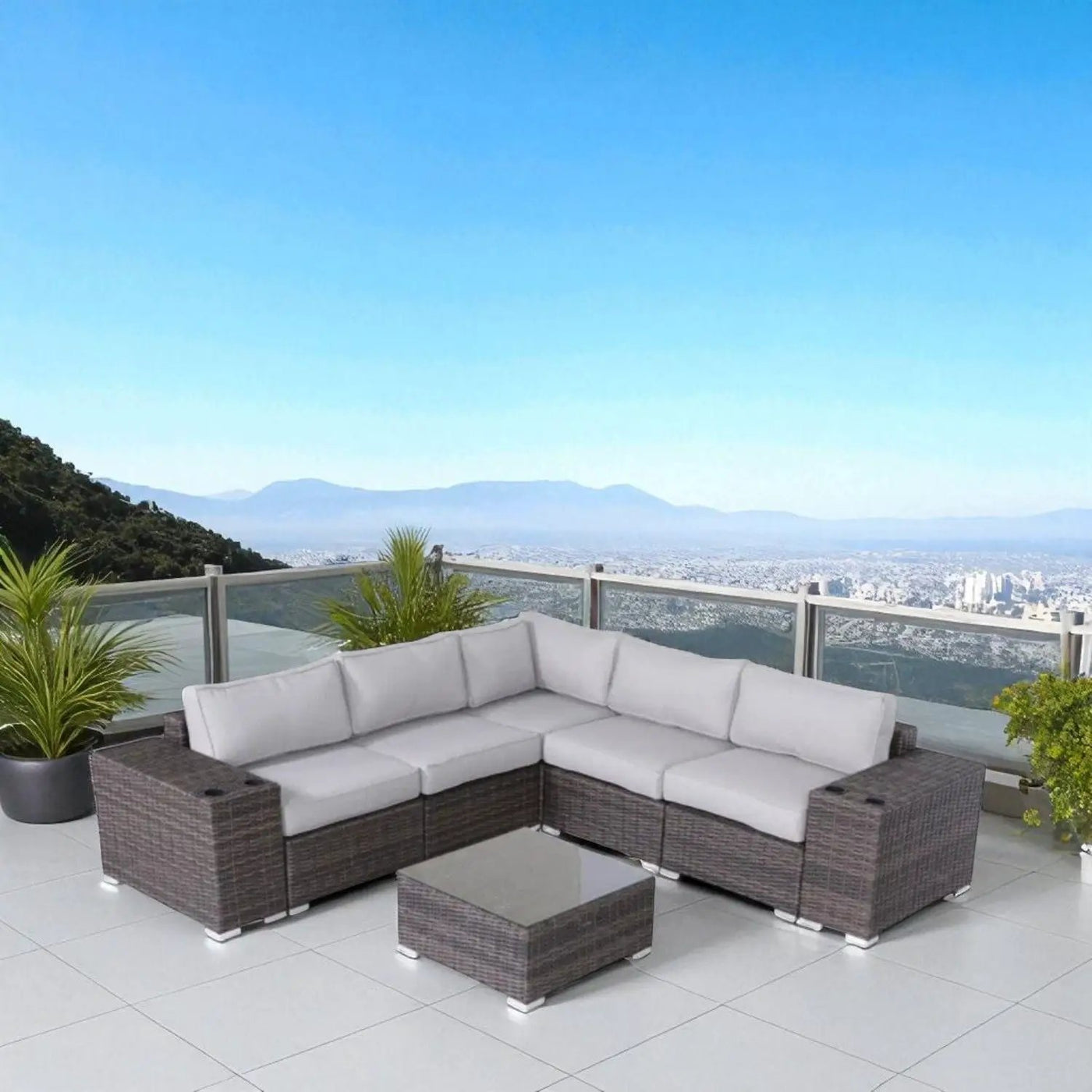Modern Patio Rattan Sectional Set With Cushions by Unique Piece Furniture