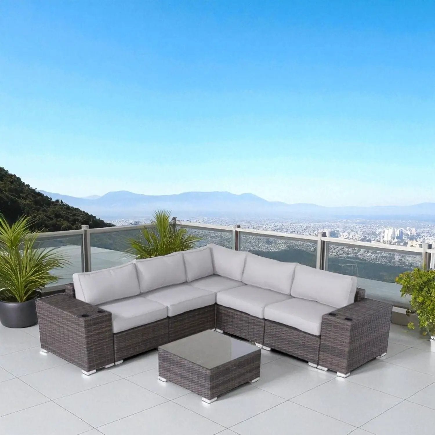Modern Patio Rattan Sectional Set With Cushions by Unique Piece Furniture