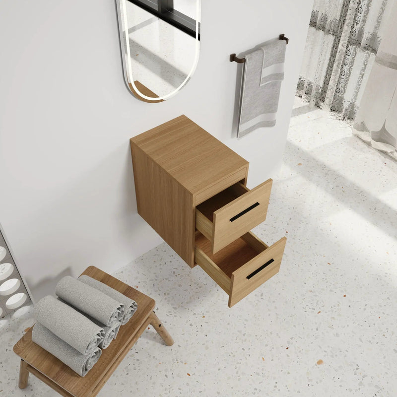 Floating Bathroom Vanity Drawer Base, Wall Mounted Storage With 2 Drawers - Light Oak by HouseOfZazla
