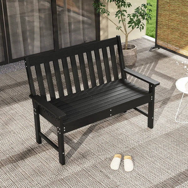 52 Inch All-Weather HDPE Outdoor Bench with Backrest and Armrests