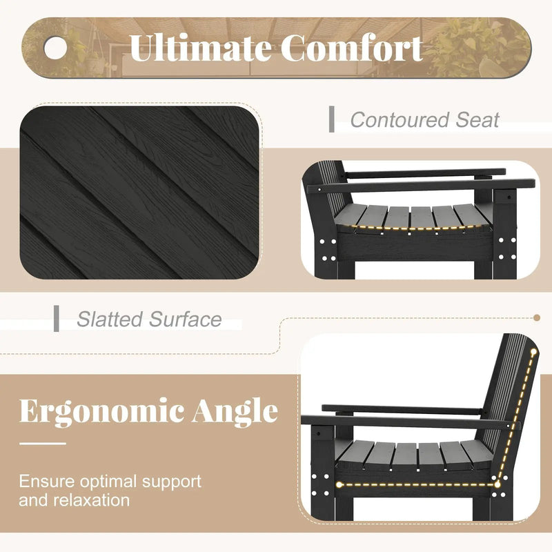 52 Inch All-Weather HDPE Outdoor Bench with Backrest and Armrests by DirectDeals