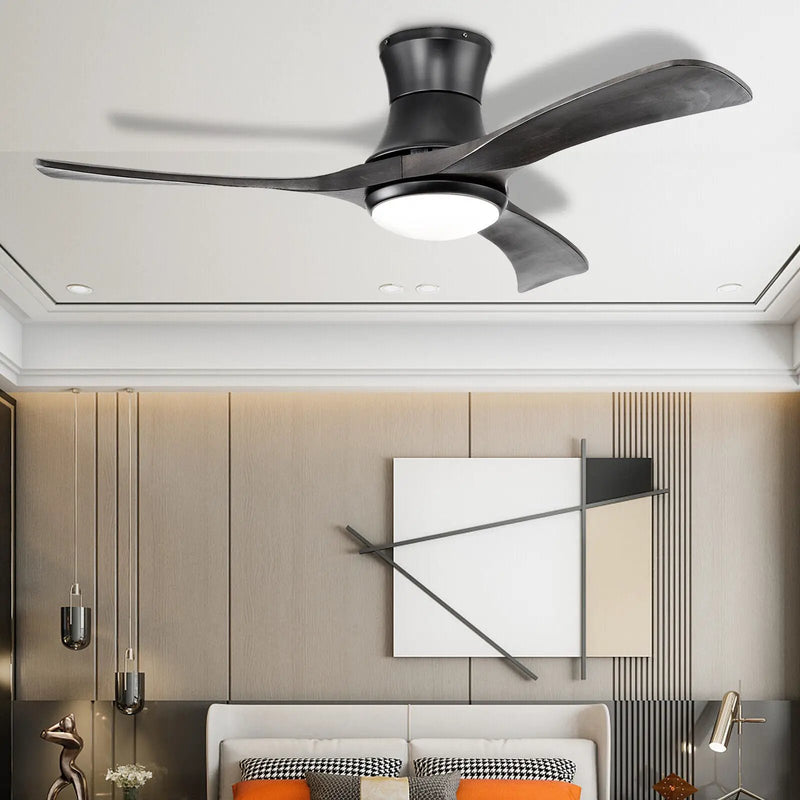 52 Inch Flush Mount Ceiling Fan with LED Light-Black by DirectDeals