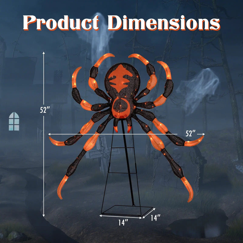 52 Inch Halloween Spider Decoration with 16 Flickering Warm White LEDs by DirectDeals