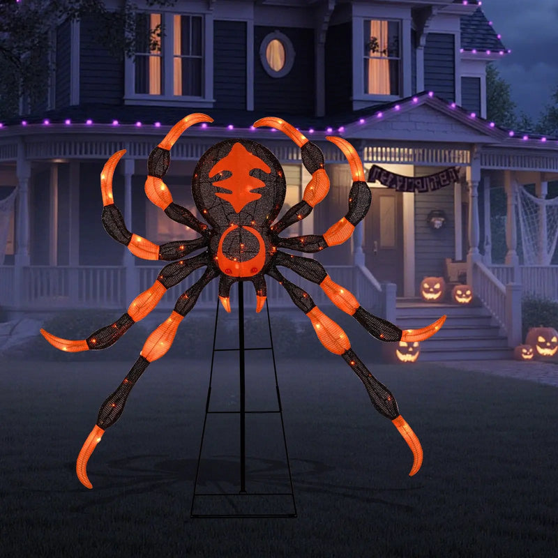 52 Inch Halloween Spider Decoration with 16 Flickering Warm White LEDs by DirectDeals