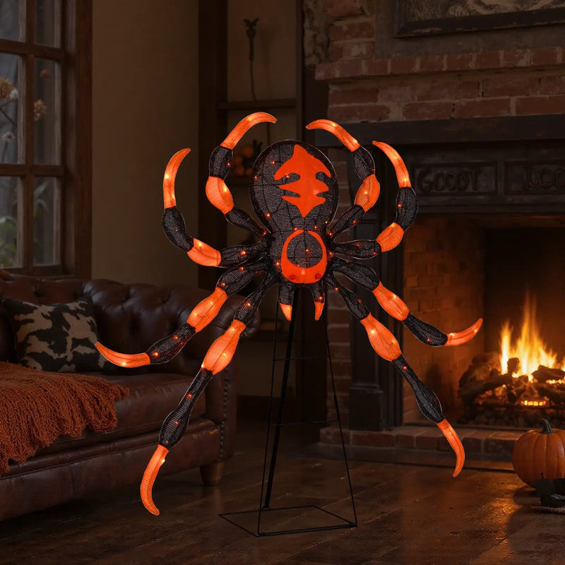 52 Inch Halloween Spider Decoration with 16 Flickering Warm White LEDs by DirectDeals