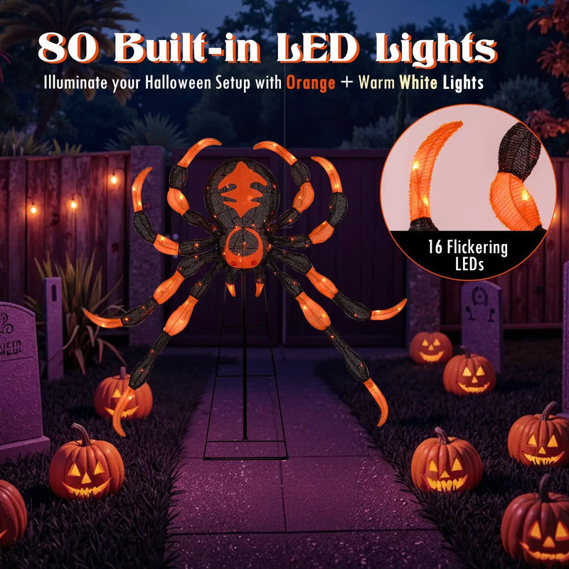 52 Inch Halloween Spider Decoration with 16 Flickering Warm White LEDs by DirectDeals