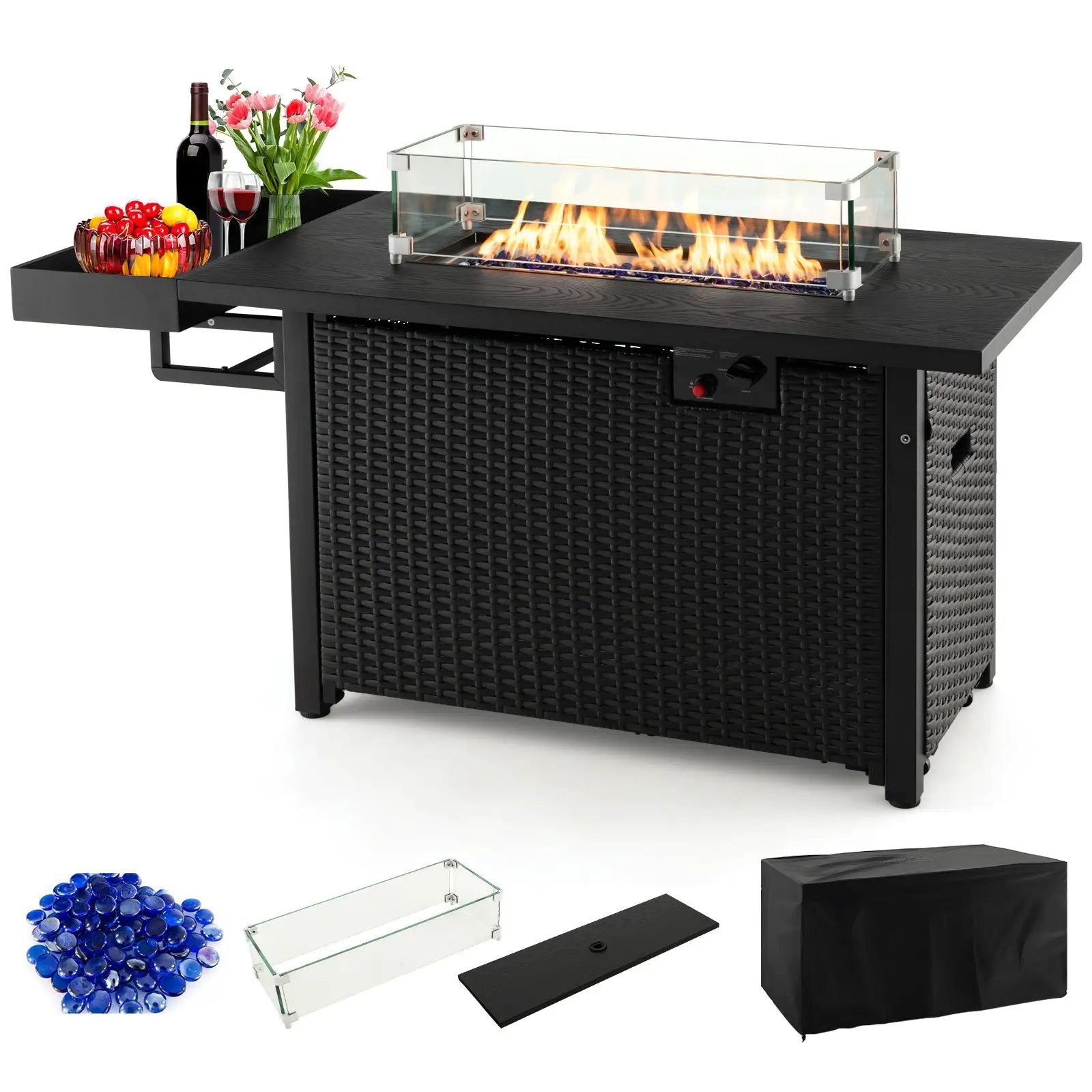 52 Inches Outdoor Wicker Gas Fire Pit Propane Fire Table with Cover by DirectDeals