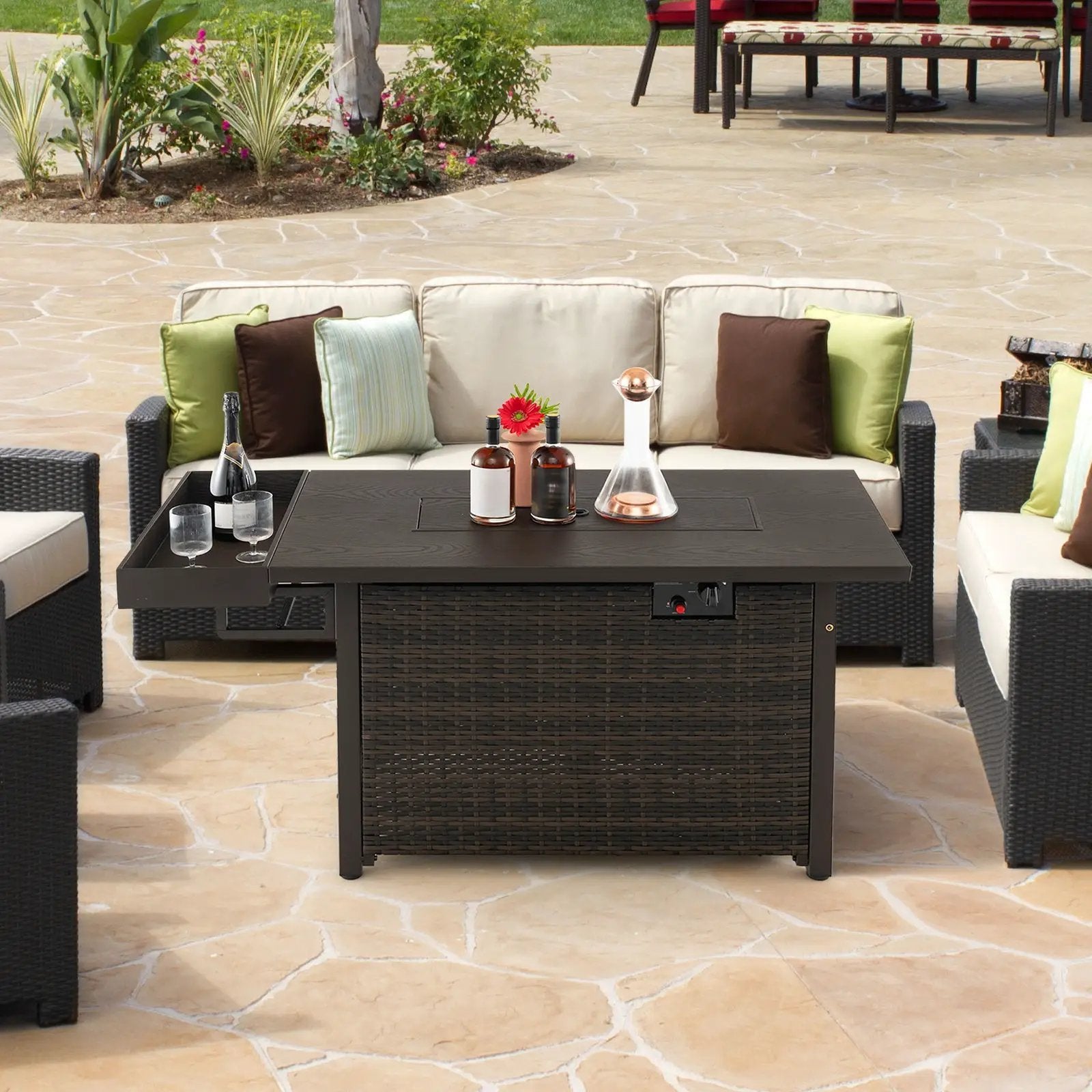 52 Inches Outdoor Wicker Gas Fire Pit Propane Fire Table with Cover by DirectDeals