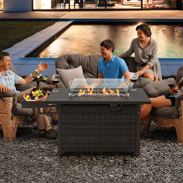 52 Inches Outdoor Wicker Gas Fire Pit Propane Fire Table with Cover, photo 2 of 9