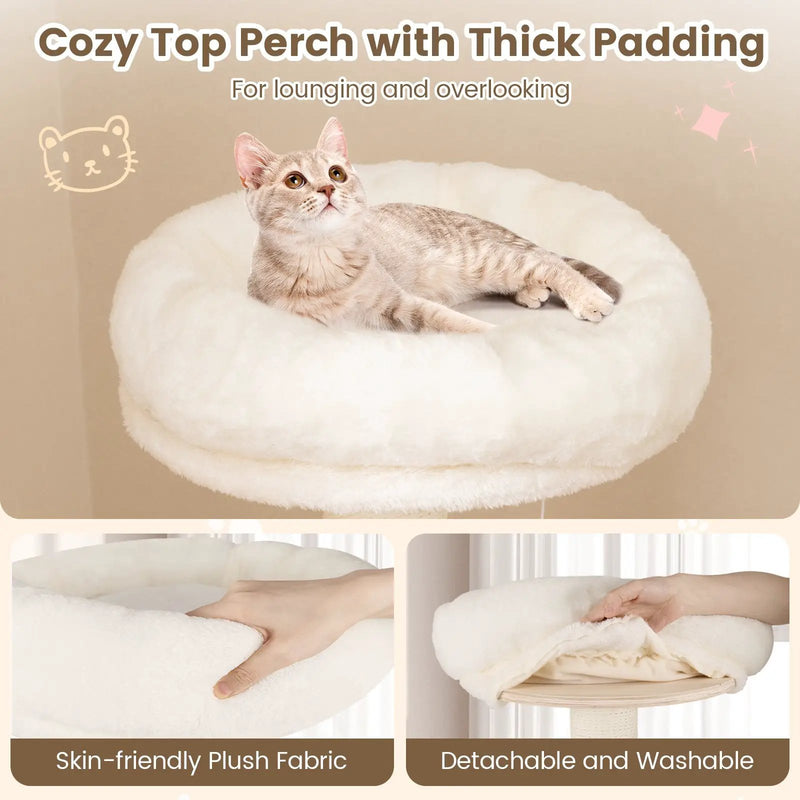 52 Inches Tall Wooden Cat Tree with Washable Plush Cushions and Multi-Level Climbing Stand by DirectDeals
