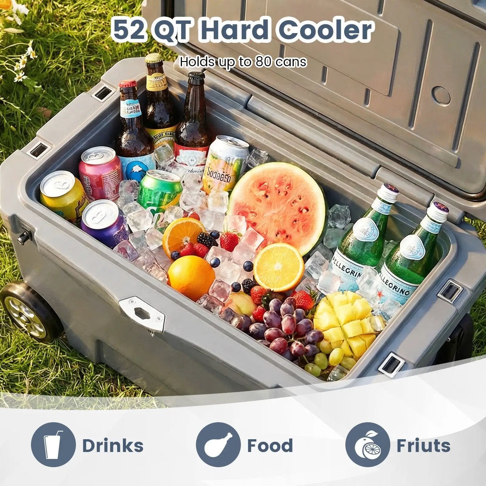 52 Quart Portable Hard Cooler with 6-Day Ice Retention and Wheels by DirectDeals