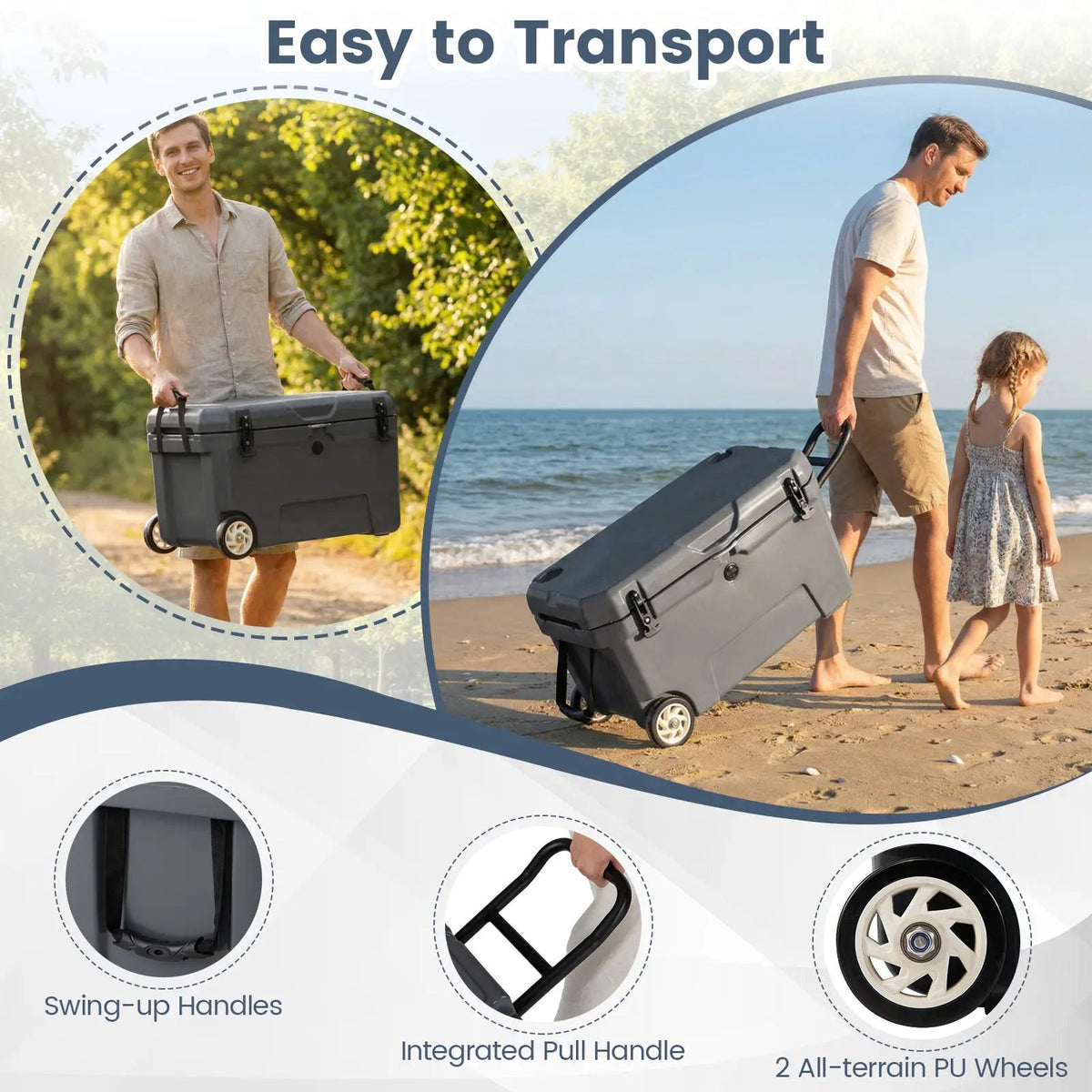 52 Quart Portable Hard Cooler with 6-Day Ice Retention and Wheels by DirectDeals