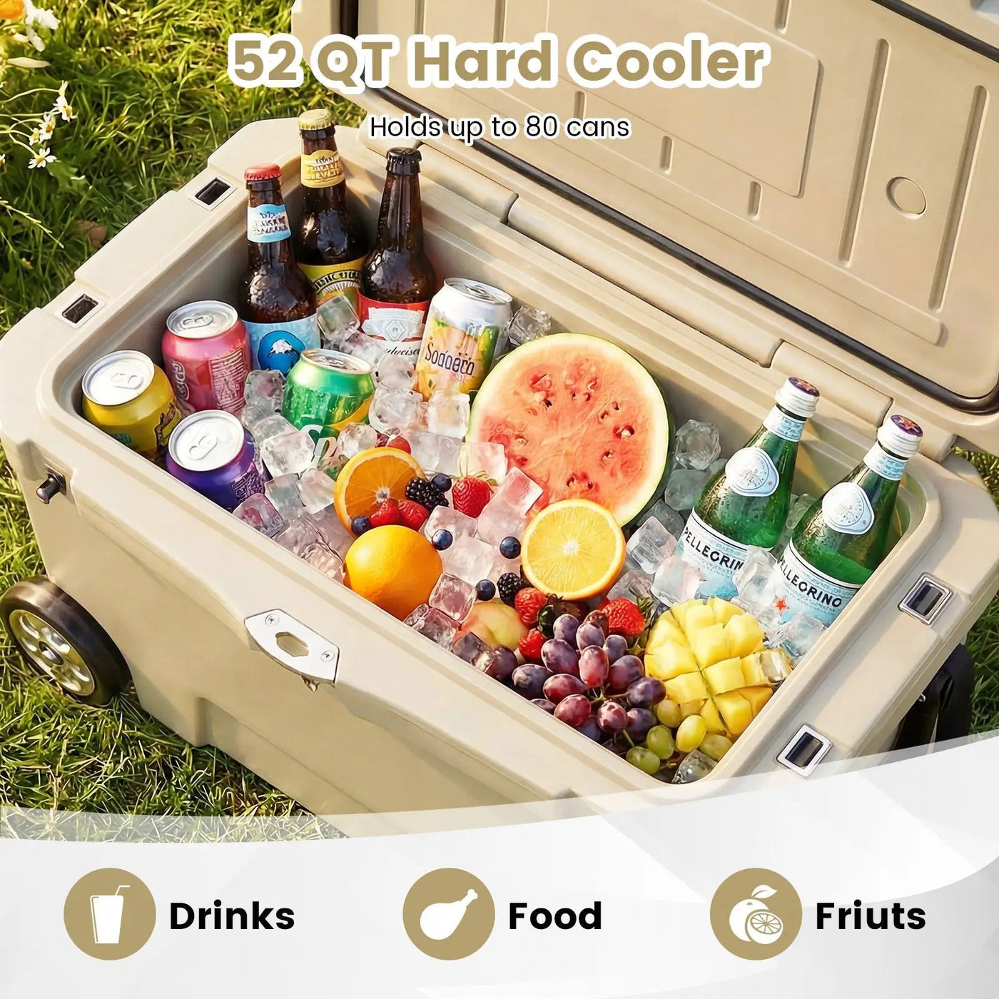 52 Quart Portable Hard Cooler with 6-Day Ice Retention and Wheels by DirectDeals