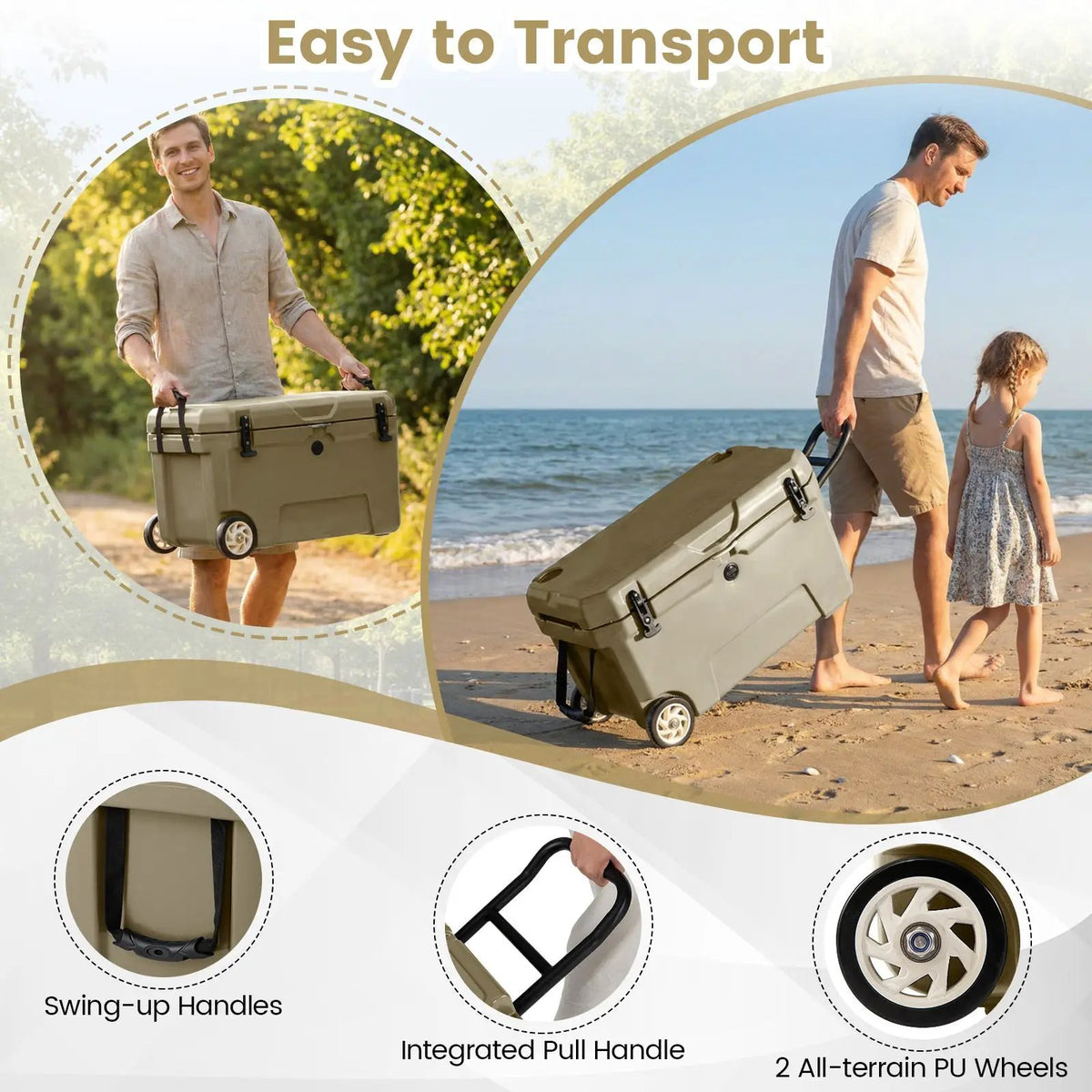 52 Quart Portable Hard Cooler with 6-Day Ice Retention and Wheels by DirectDeals