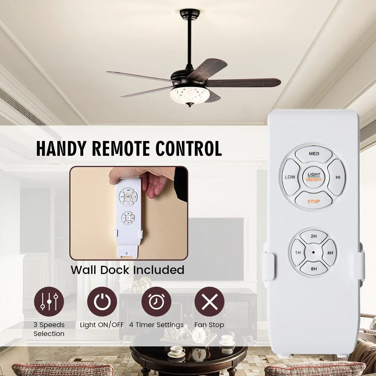 52 Inches Ceiling Fan with Remote Control by DirectDeals