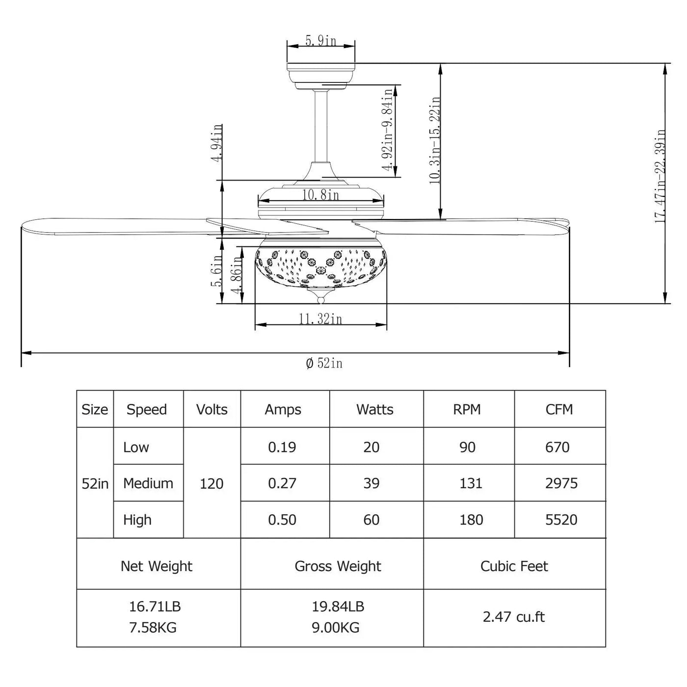 52 Inches Ceiling Fan with Remote Control by DirectDeals