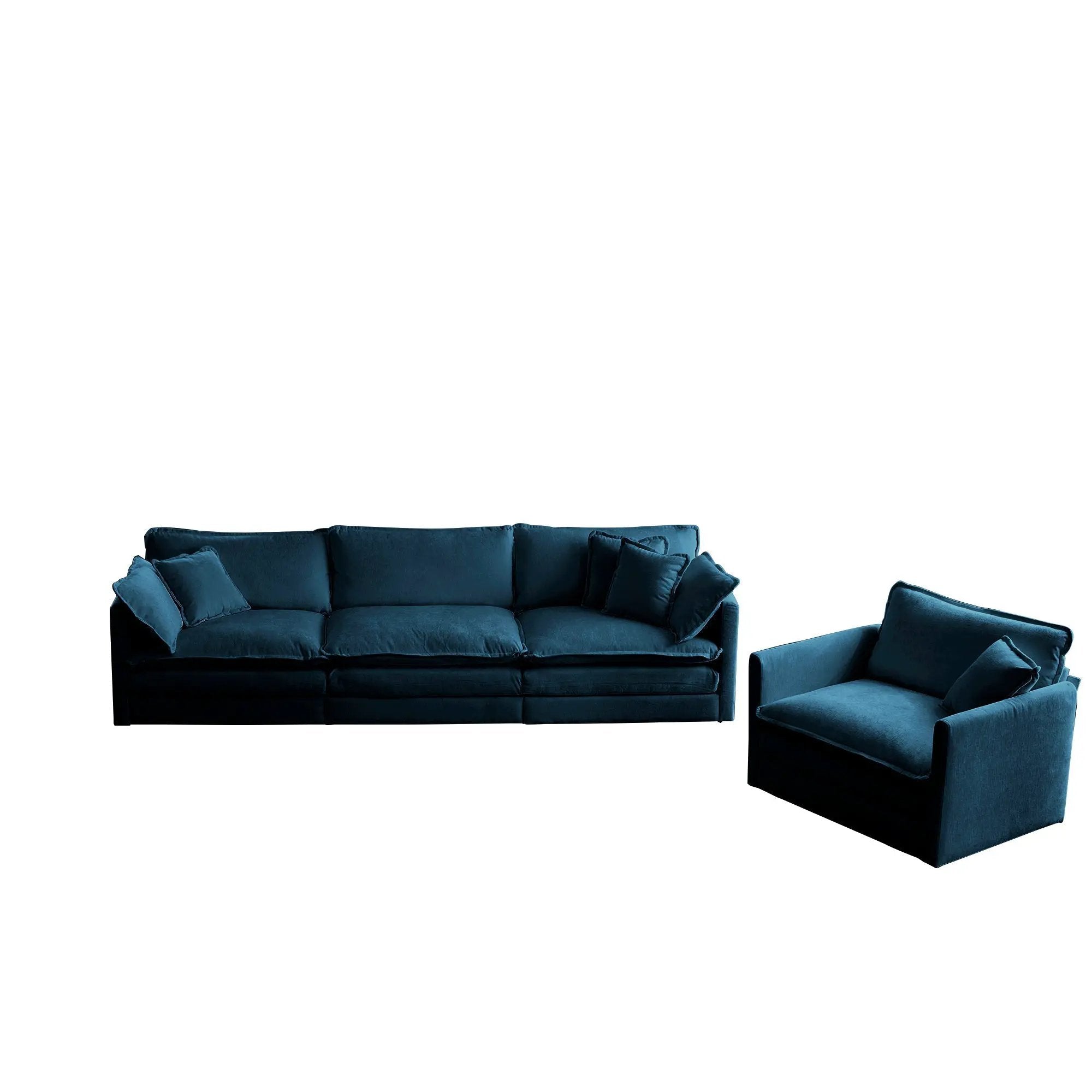 2-Piece Upholstered Sectional Sofa Set in Blue Chenille by HouseOfZazla