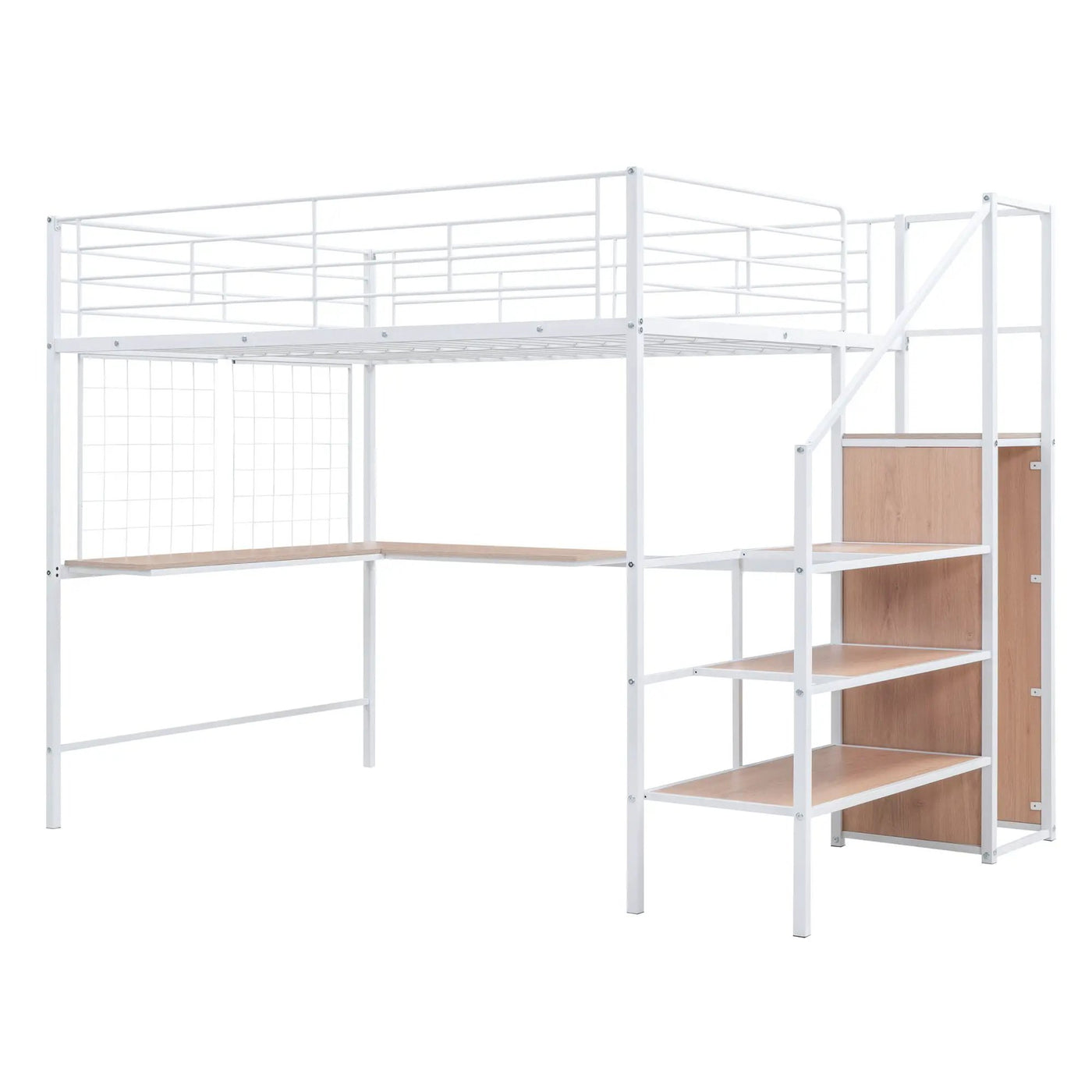Loft Bed With Desk And Grid, Stylish Frame With Lateral Storage Ladder And Wardrobe by HouseOfZazla