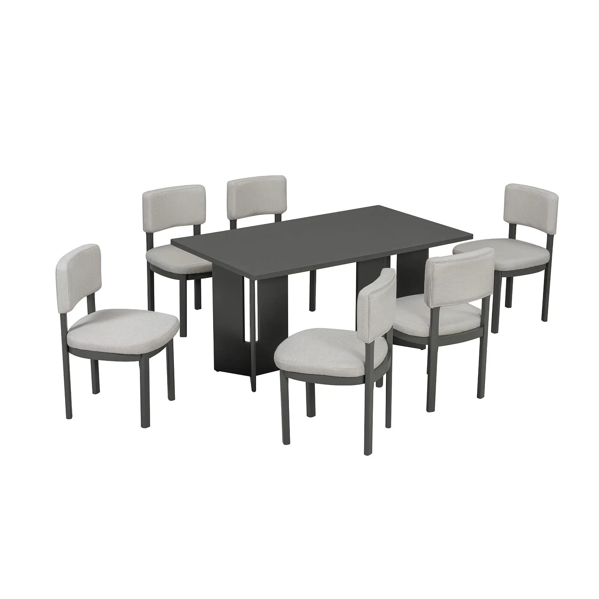 Dining Table Set With 6 Upholstered Chairs, Rectangular Table With Cutout Legs by HouseOfZazla