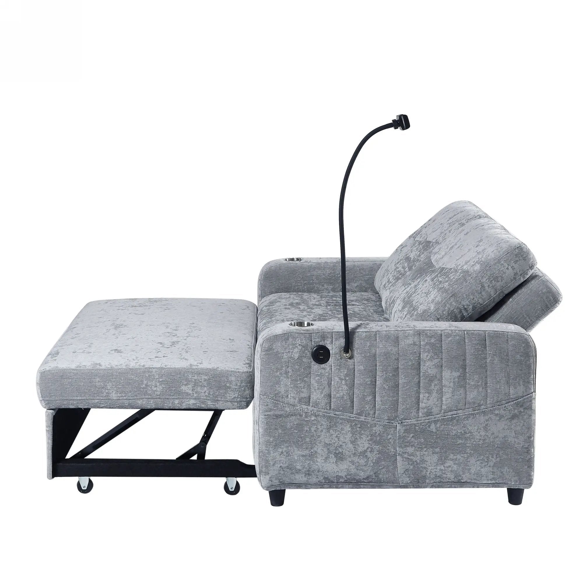 Modern Loveseat Pull Out Sofa Bed With Adjustable Backrest, Two Cup Holders, A Phone Holder, Three Charging Ports And Side Storage Pockets For Living Room by HouseOfZazla