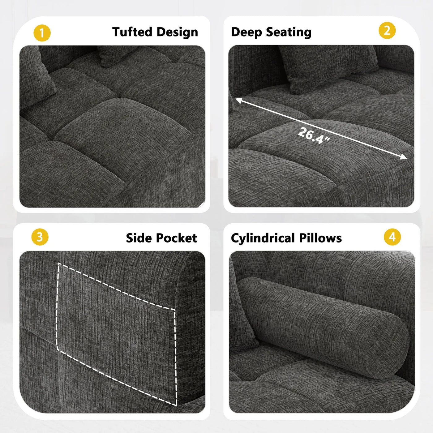 Sectional Free Combined Sofa With 2 Side Pockets by Unique Piece Furniture