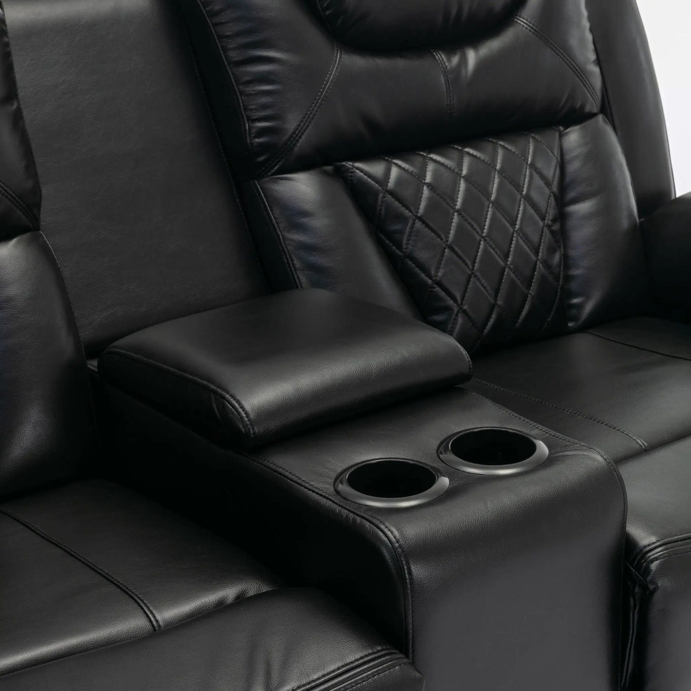 Home Theater Seating Manual Recliner Loveseat With Hide-Away Storage, Cup Holders And Led Light Strip For Living Room by HouseOfZazla