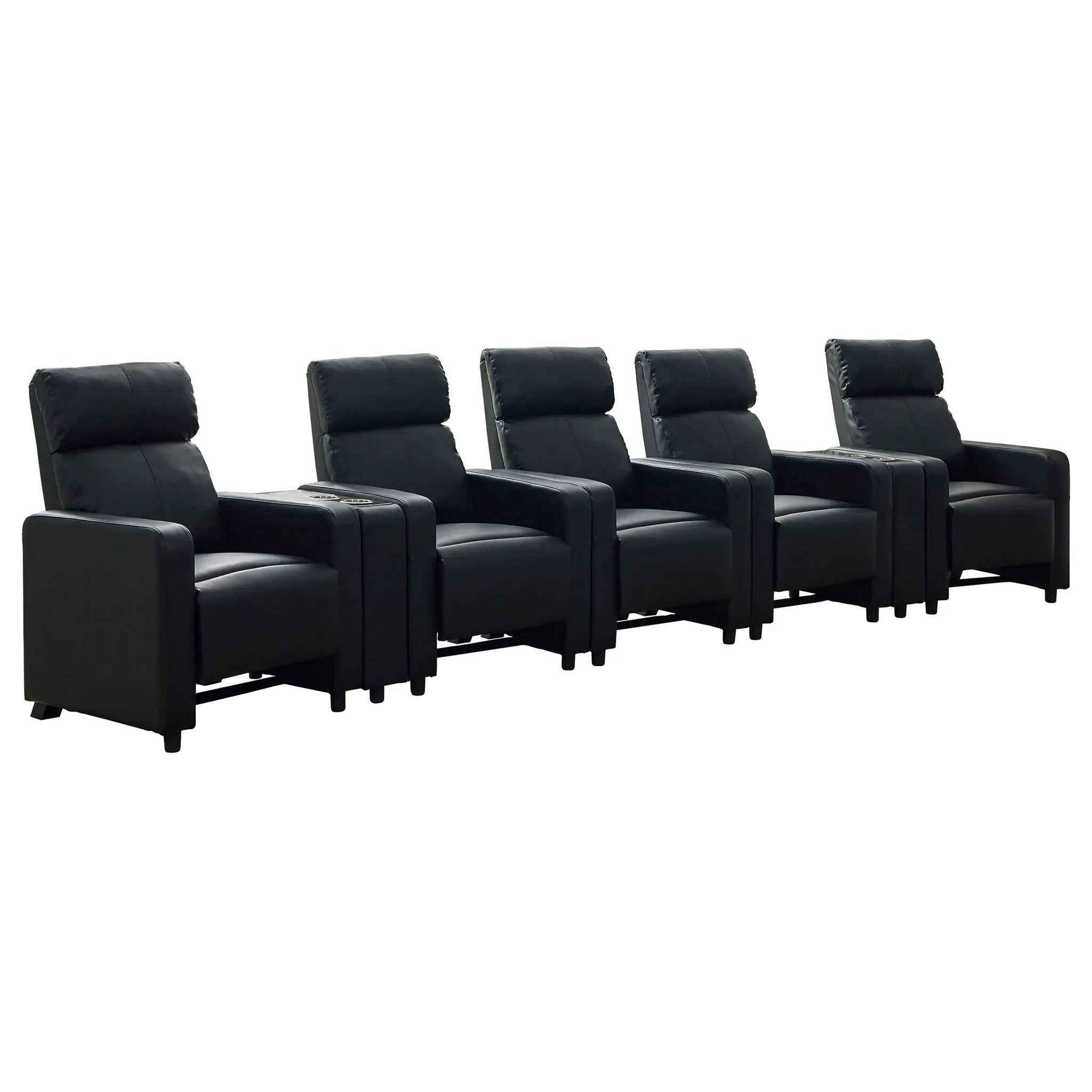 Warren - 5 Seater Home Theater With 2 Wedge Consoles - Black by HouseOfZazla