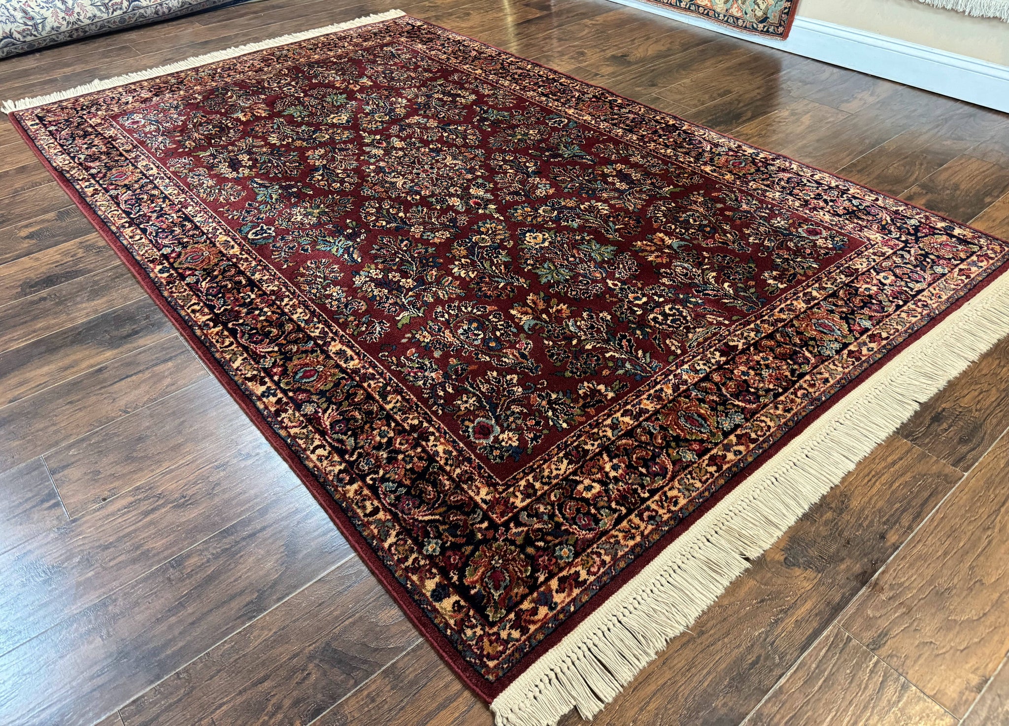 5.9 x 9 Karastan Rug Red Sarouk Rug #785, 100% Wile Pile Carpet, Original 700 Series, Vintage by Jewel Rugs