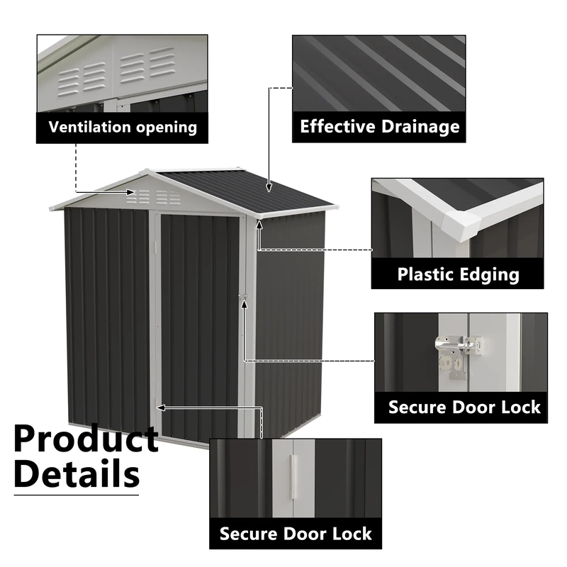 5.4x4.27 FT Outdoor Storage Shed with Hinge Door by HouseOfZazla