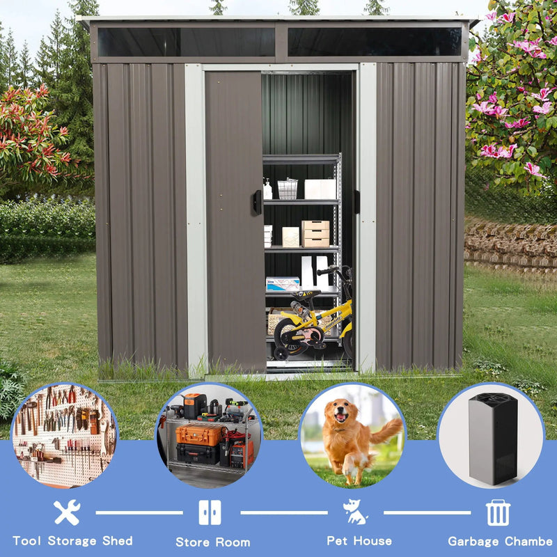 Outdoor Metal Storage Shed With Window Transparent Plate W540S00011 - Gray by HouseOfZazla