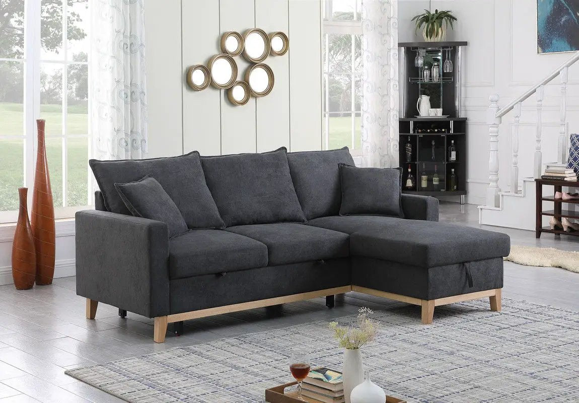 Colton - Reversible Sleeper Sectional Sofa With Storage Chaise - Dark Gray by Unique Piece Furniture