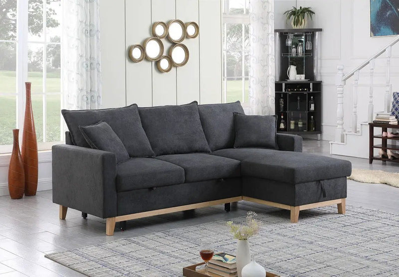 Colton - Reversible Sleeper Sectional Sofa With Storage Chaise - Dark Gray by Unique Piece Furniture