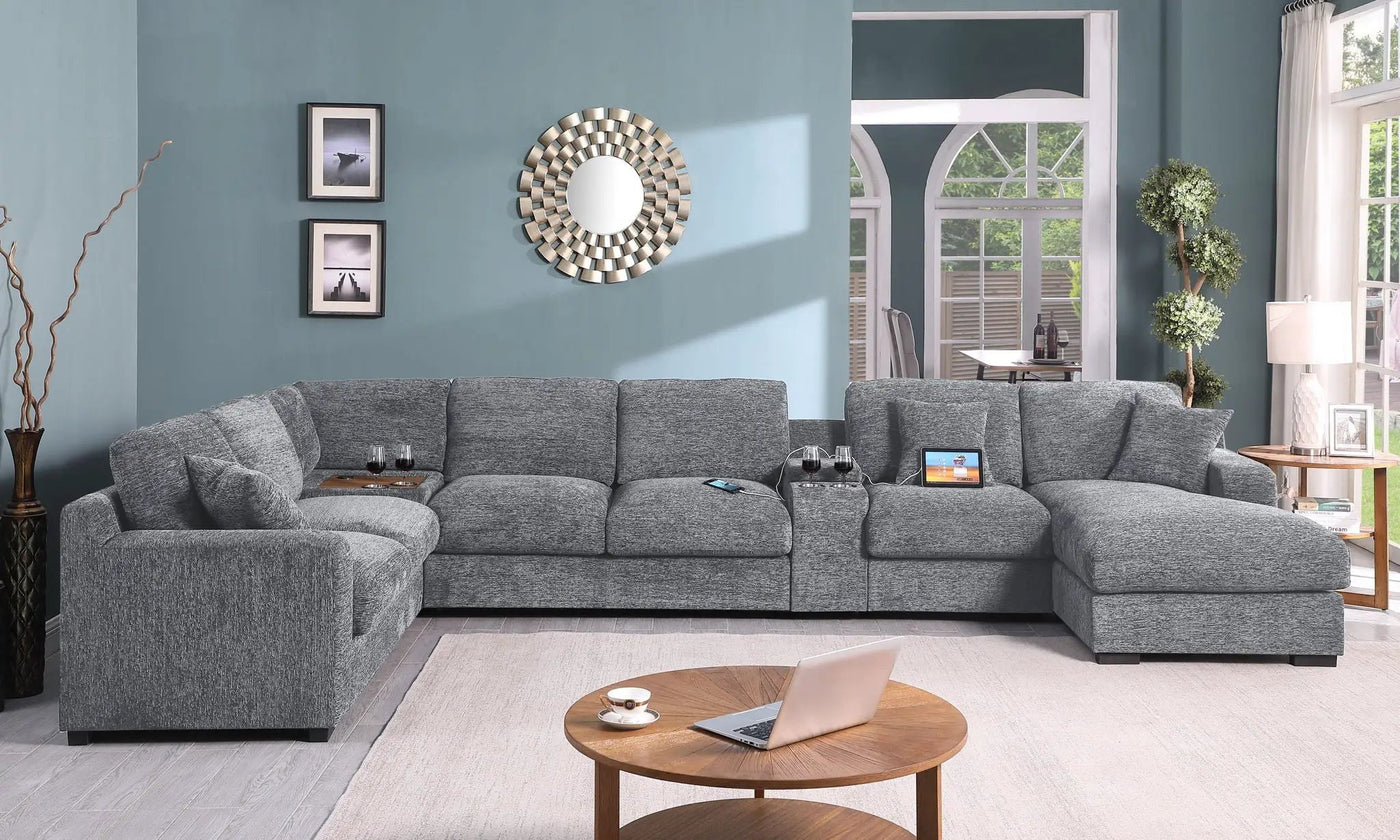 Celine - Fabric Corner Sectional Sofa With Right-Facing Chaise, Cupholders, And Charging Ports by HouseOfZazla