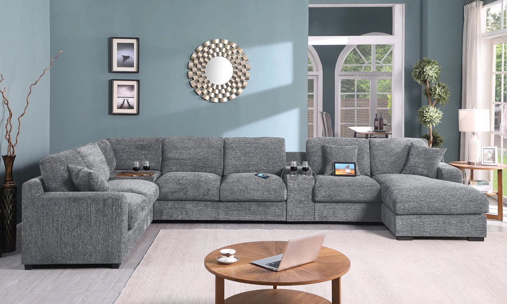 Celine - Fabric Corner Sectional Sofa With Right-Facing Chaise, Cupholders, And Charging Ports by HouseOfZazla