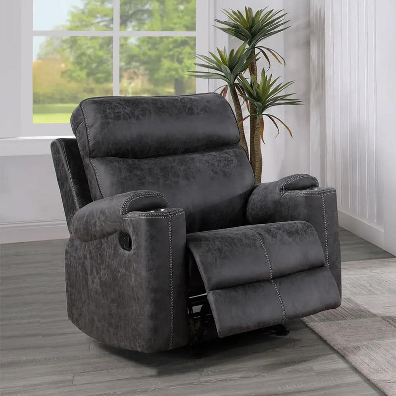 Hirah - Motion Glider Recliner - Dark Gray Polish Microfiber by Unique Piece Furniture