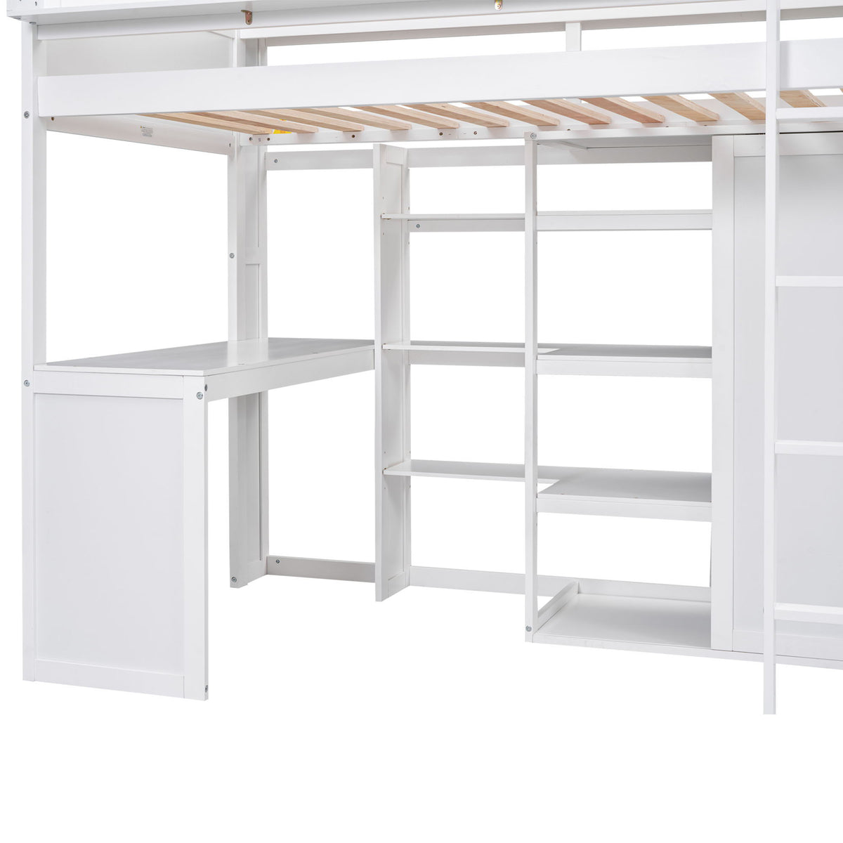 Twin Loft Bed with Built-In Desk, Storage Shelves & Wardrobe - Wood Frame, photo 2 of 26