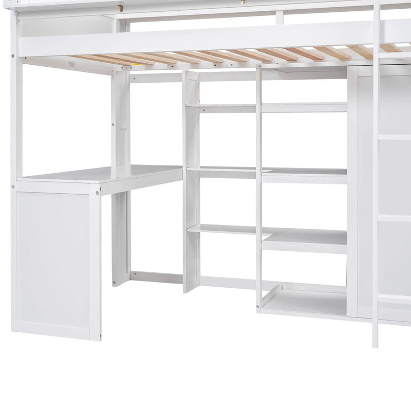 Loft Bed With Built In Desk, Storage Shelves, And Wardrobe by Unique Piece Furniture