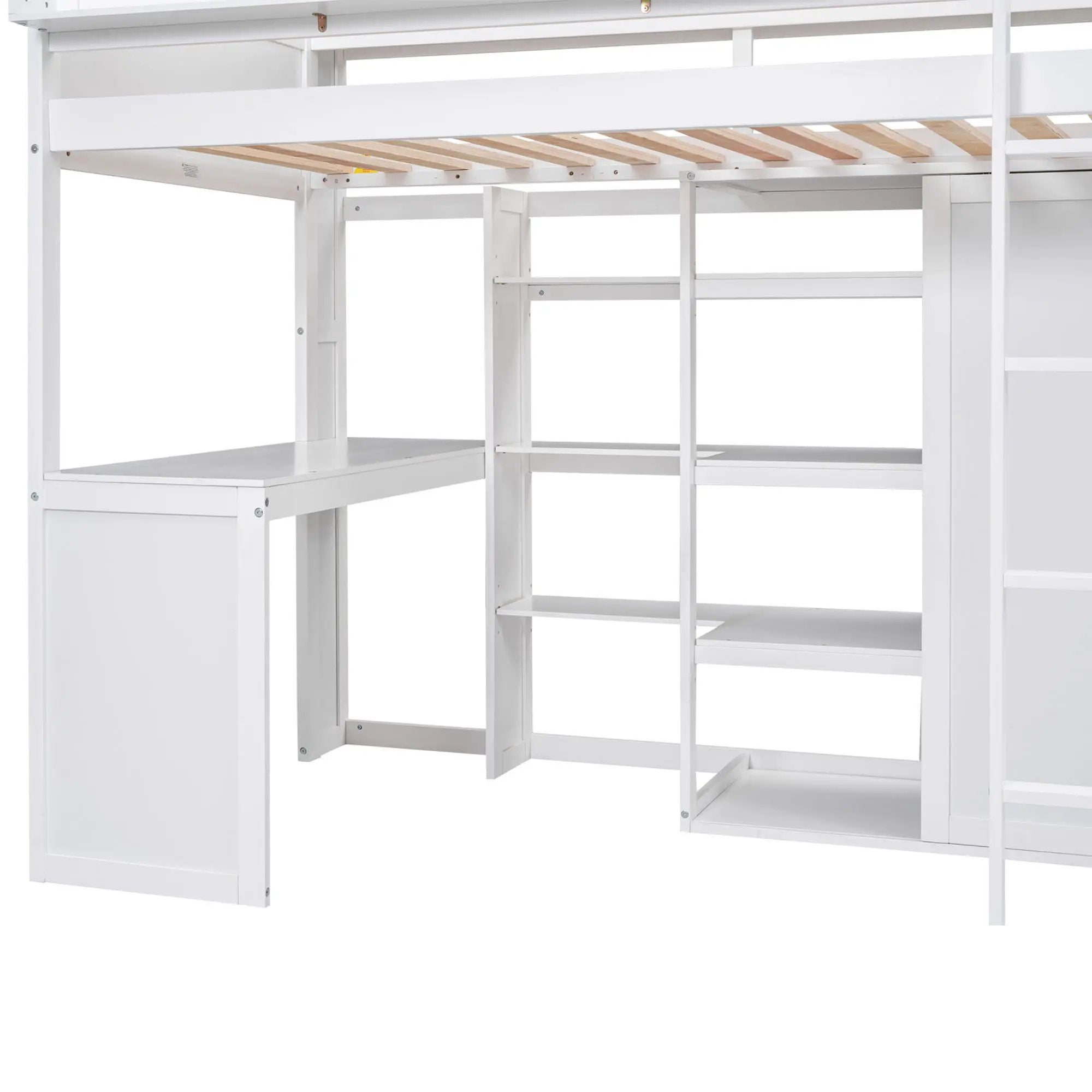 Loft Bed With Built In Desk, Storage Shelves, And Wardrobe by HouseOfZazla