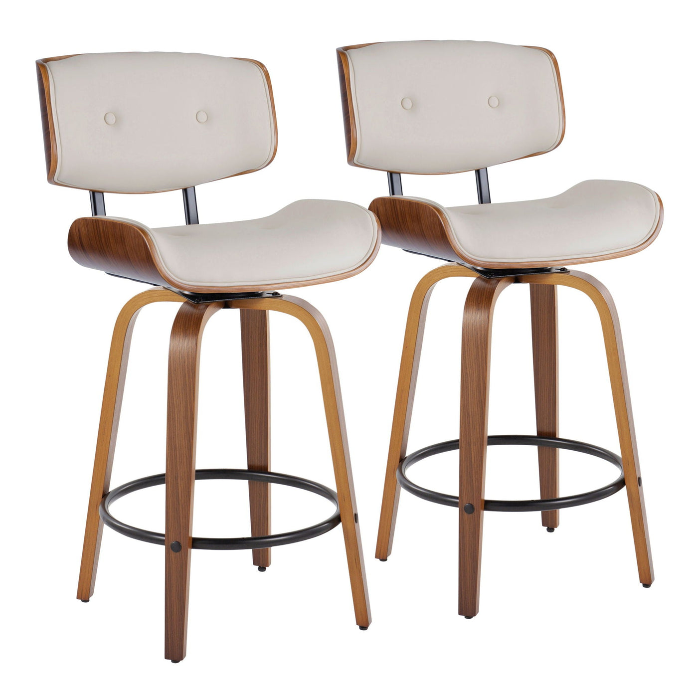 Lombardi - Mid-Century Modern Fixed Height Counter Stool With Swivel With Round Footrest (Set of 2) by HouseOfZazla