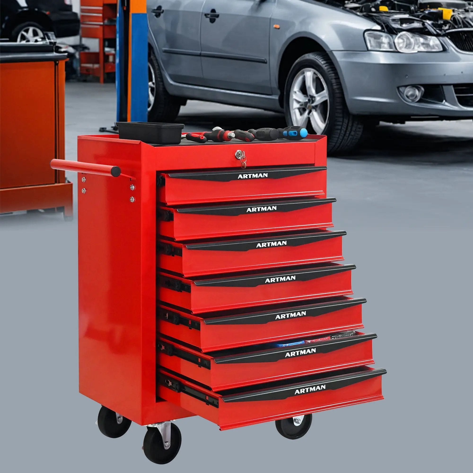 Rolling Metal Tool Chest With Drawers, Steel Storage Cabinet With Ball Bearing Slides by HouseOfZazla
