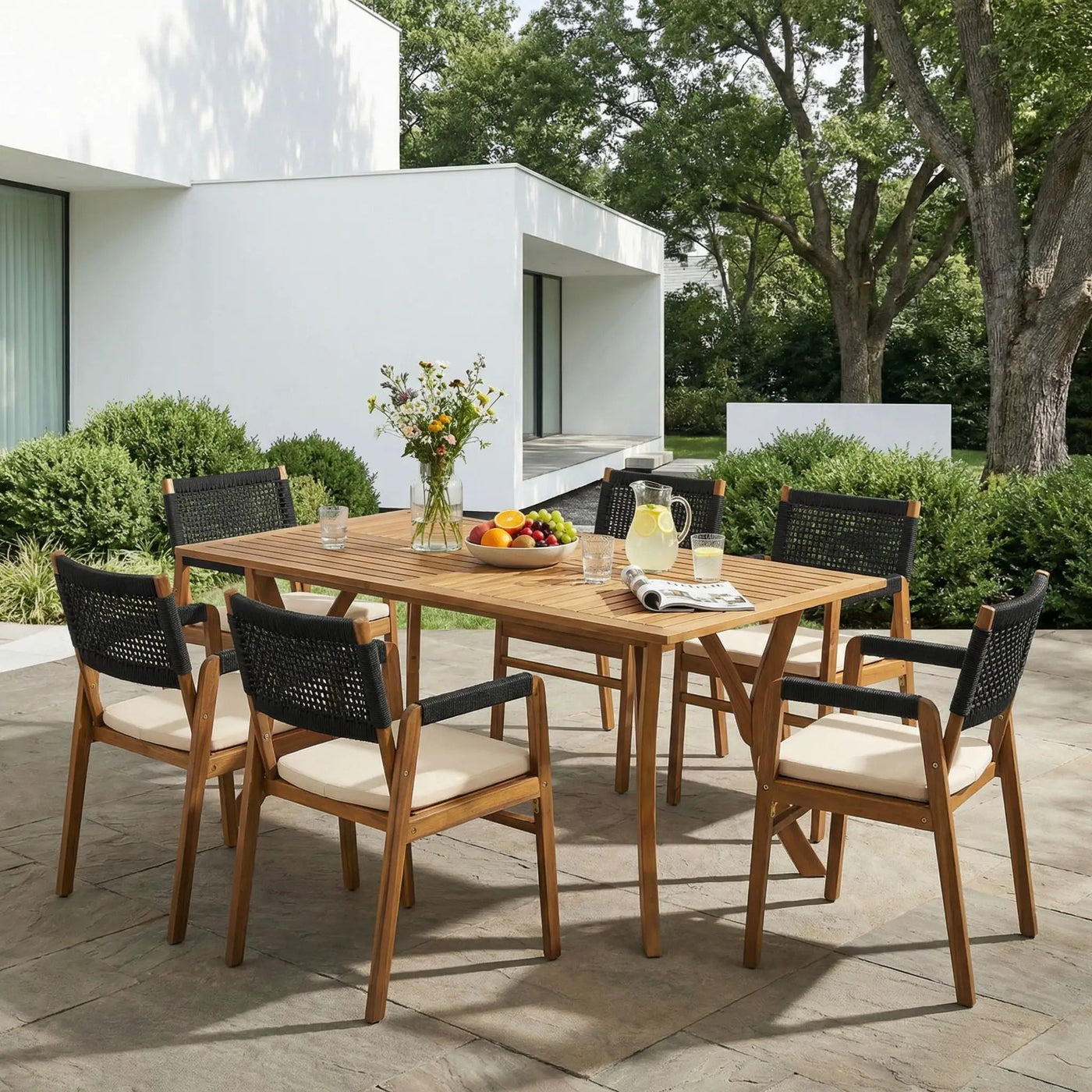 Outdoor Rustic Patio Acacia Bistro Set With Cushions by HouseOfZazla