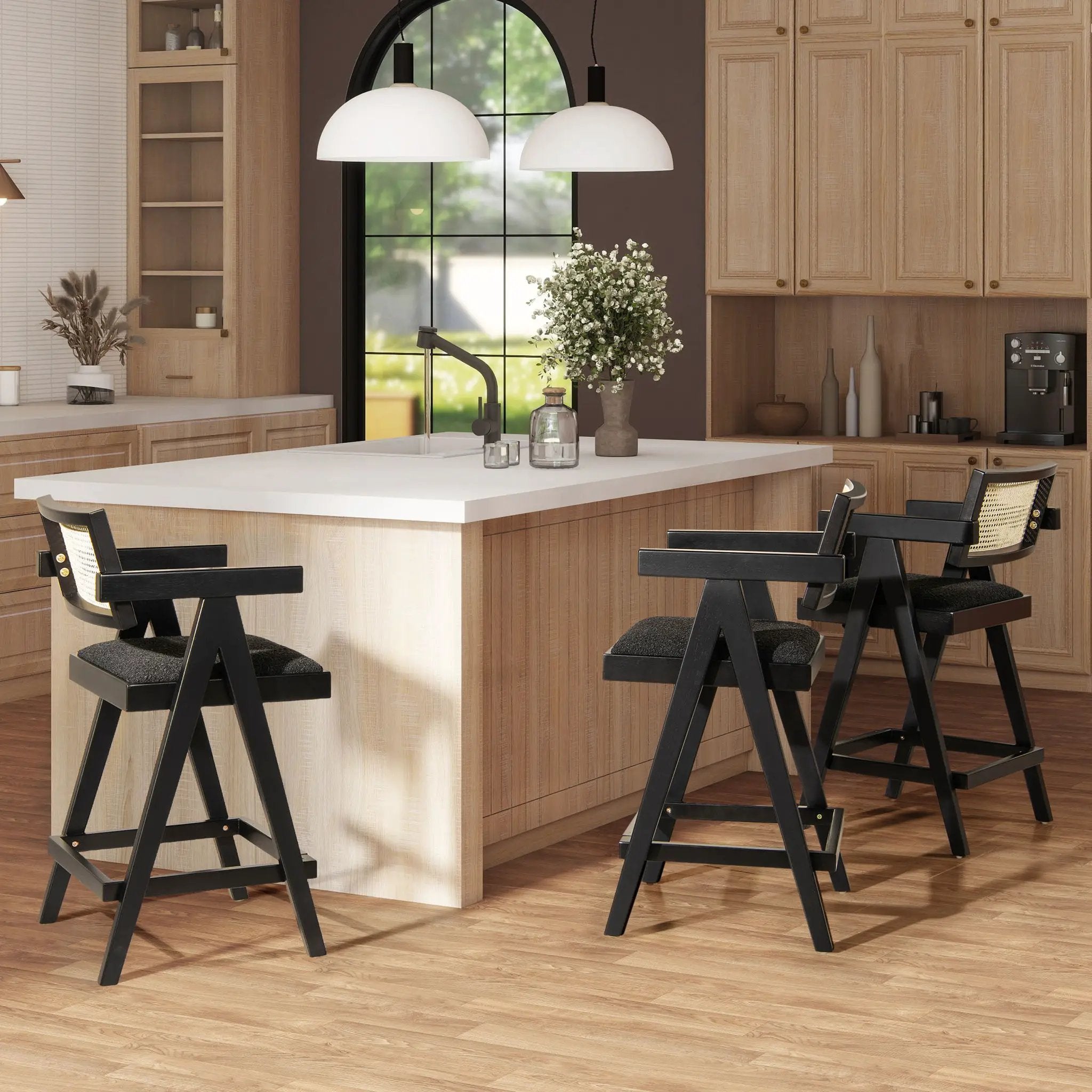 Milan - Modern Webbing Back Stool With Arms (Set of 3) by HouseOfZazla