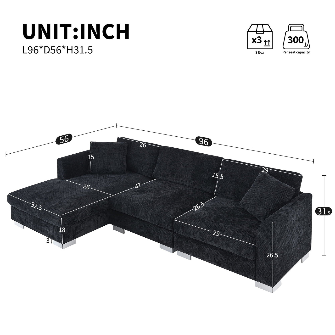 Modern Cloud Sectional Sofa L Shaped Luxury Couch Set With 2 Free Pillows 4 Seat With Oversized Chaise by Unique Piece Furniture
