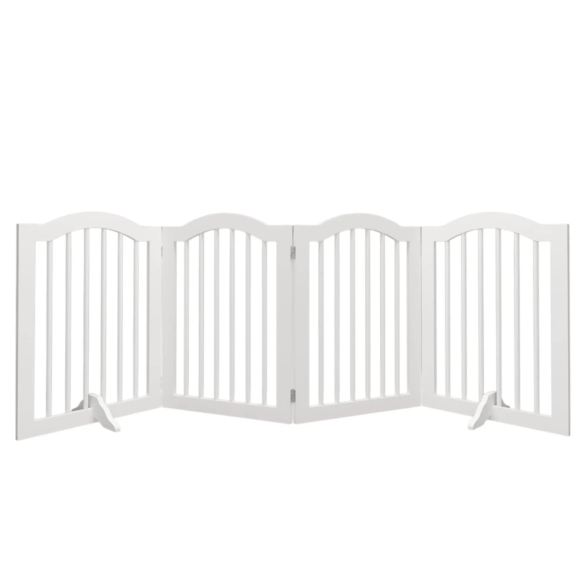4 Panel Freestanding Pet Gate With Foldable Design And Support Feet - White by HouseOfZazla