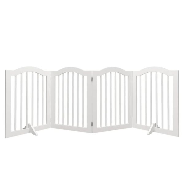 4 Panel Freestanding Pet Gate With Foldable Design And Support Feet - White