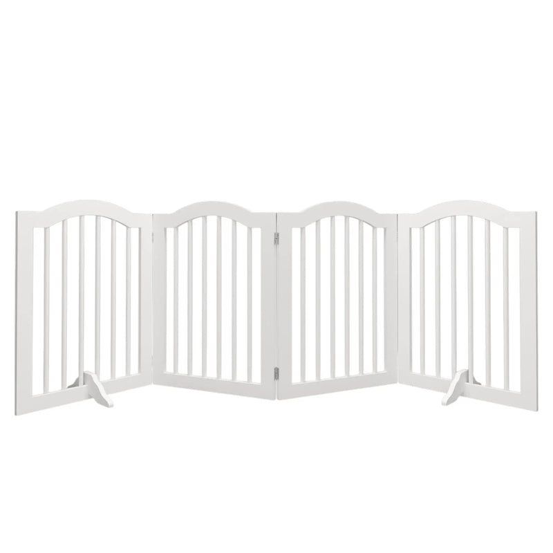 4 Panel Freestanding Pet Gate With Foldable Design And Support Feet - White by HouseOfZazla