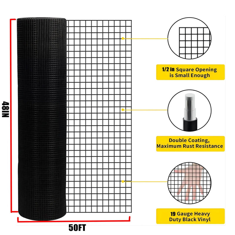 Vinyl Coated Hardware Cloth, 19 Gauge, For Poultry Cages And Home Improvement - Black by HouseOfZazla