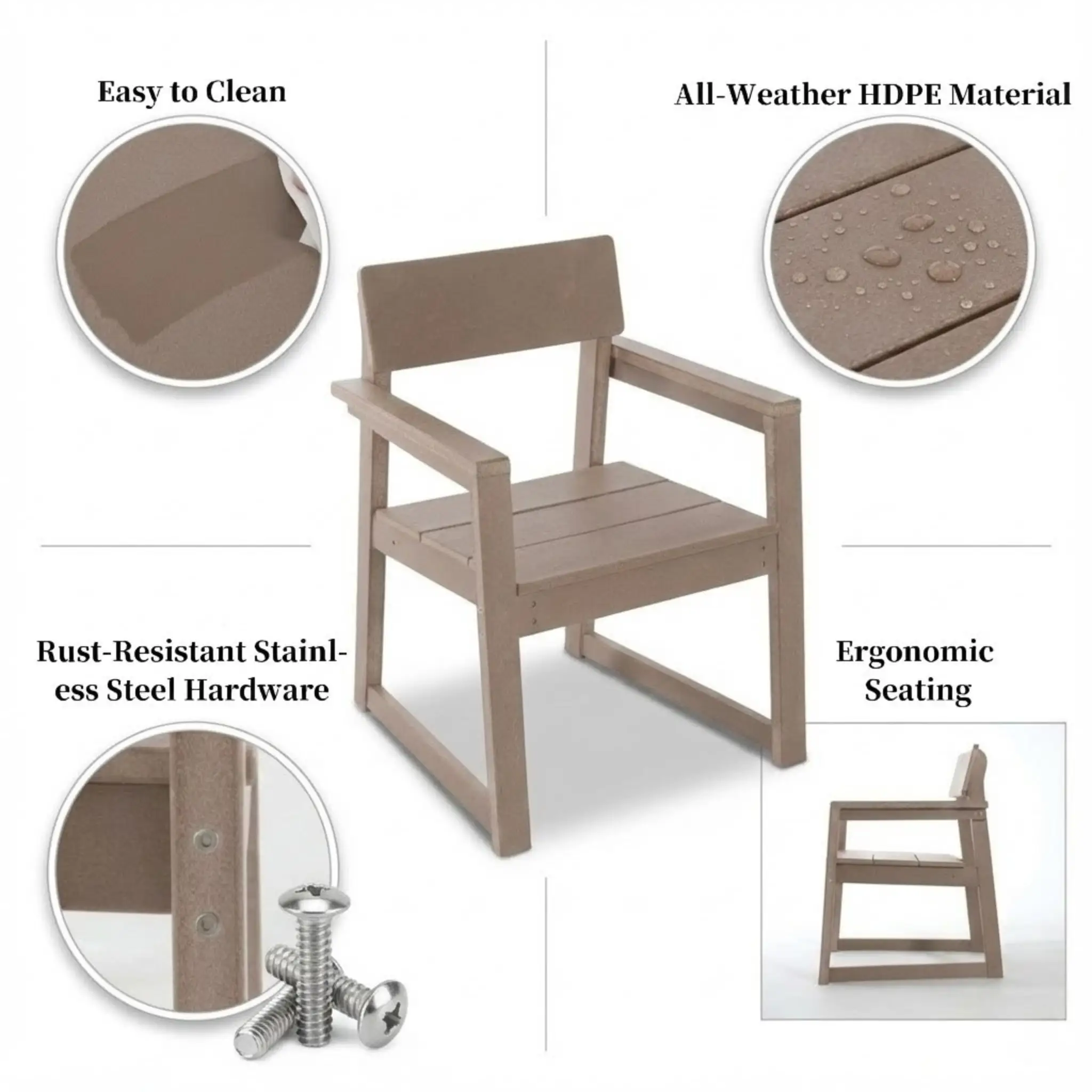 Antique Wood Color HDPE Outdoor & Garden Armchairs with Backrest by HouseOfZazla