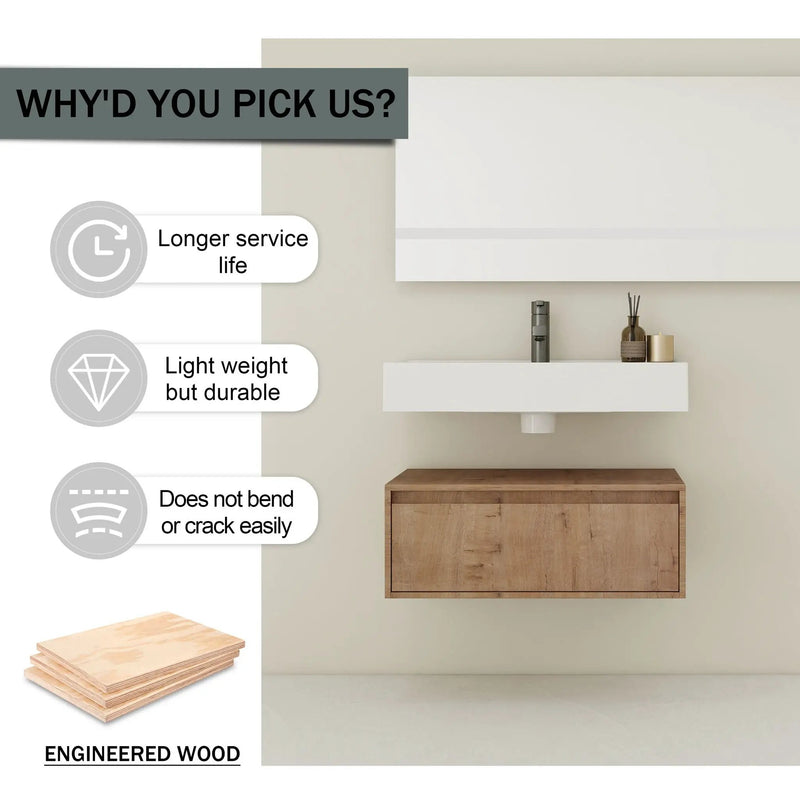 Wall Mounted Bathroom Vanity With Resin Sink And Soft Close Drawer In Imitative - Imitative Oak by Unique Piece Furniture